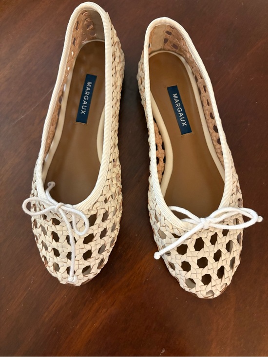 Margaux Shoes - Margaux Cream Woven Bow Ballet Flats